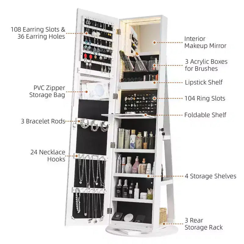 Karl Home 360 Lockable Jewelry Armoire with Full Length Mirror