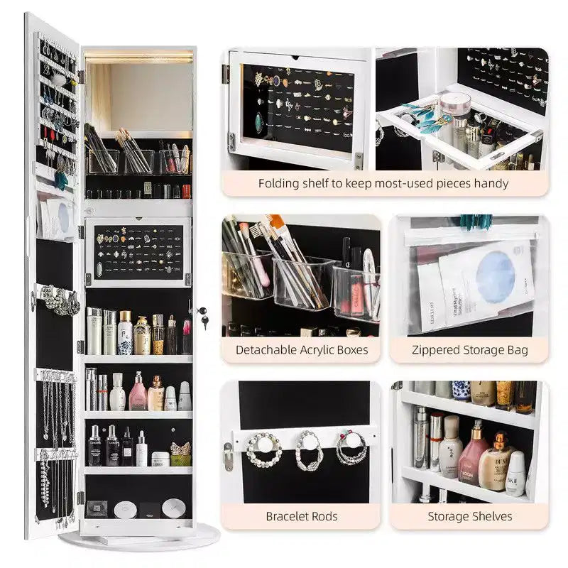 Karl Home 360 Lockable Jewelry Armoire with Full Length Mirror