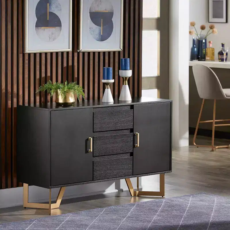 Karianne Black Finish Server with Gold Metal Base - iNSPIRE Q