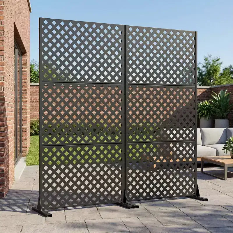 MAYEERTY Laurence Diamond Black Galvanized Steel Room Divider, 72x35x16, 3-Piece Double-Sided Decorative Screen