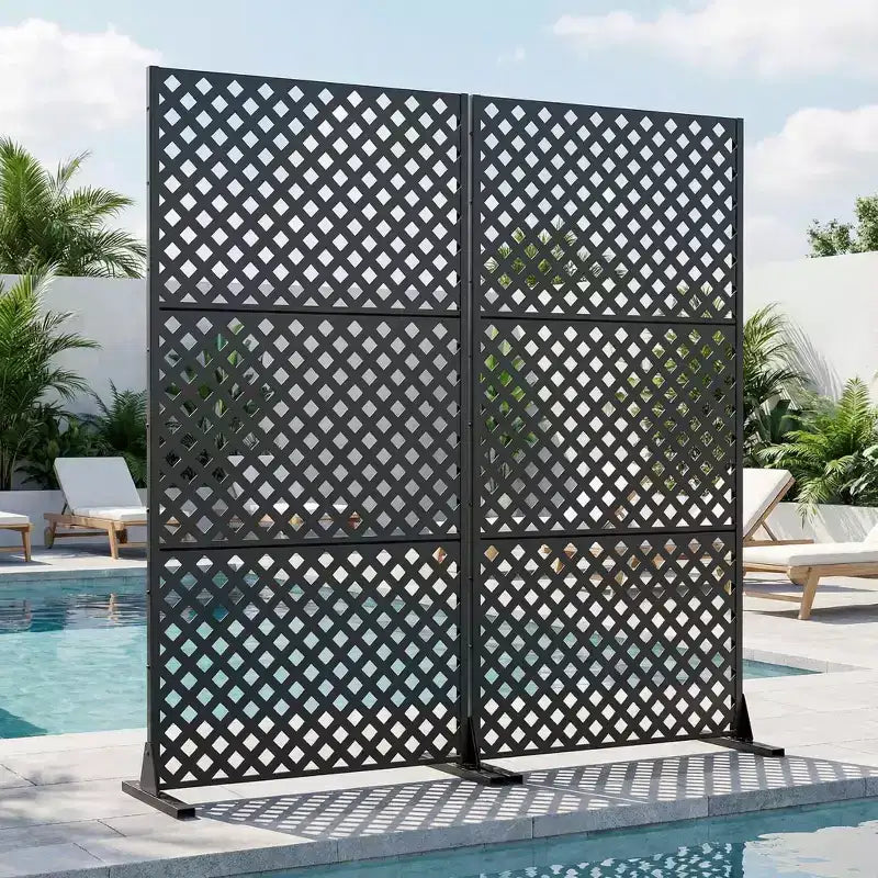 MAYEERTY Laurence Diamond Black Galvanized Steel Room Divider, 72x35x16, 3-Piece Double-Sided Decorative Screen