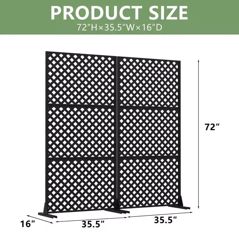 MAYEERTY Laurence Diamond Black Galvanized Steel Room Divider, 72x35x16, 3-Piece Double-Sided Decorative Screen