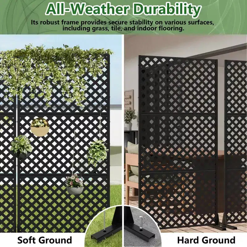 MAYEERTY Laurence Diamond Black Galvanized Steel Room Divider, 72x35x16, 3-Piece Double-Sided Decorative Screen