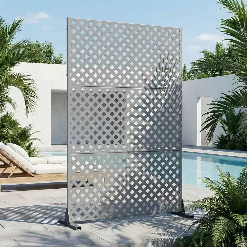 MAYEERTY Laurence Diamond Gray Galvanized Steel Room Divider, 72x47x16, 3-Piece Sturdy Privacy Screen