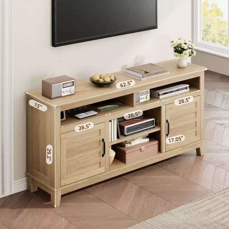 Farmhouse TV Stand with Cabinet, for TVs Up to 63, Freestanding TV Entertainment Center with Open Shelves, for Living Room & Bedroom
