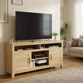 Farmhouse TV Stand with Cabinet, for TVs Up to 63, Freestanding TV Entertainment Center with Open Shelves, for Living Room & Bedroom