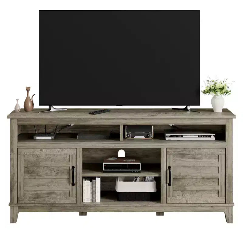 Meuble TV de ferme avec armoire, pour téléviseurs jusqu'à 63 pouces, meuble de divertissement TV autoportant avec étagères ouvertes, pour salon et chambre
