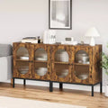 Set of 2 Sideboards with Fluted Glass Doors, ,Wooden Accent Cabinet with 2 Ribbed Glass Doors, for Entryway, Living Room & Dining Room