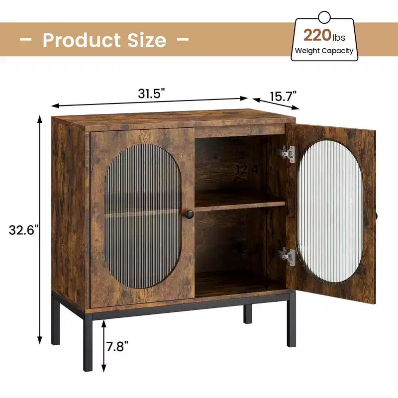 Set of 2 Sideboards with Fluted Glass Doors, ,Wooden Accent Cabinet with 2 Ribbed Glass Doors, for Entryway, Living Room & Dining Room