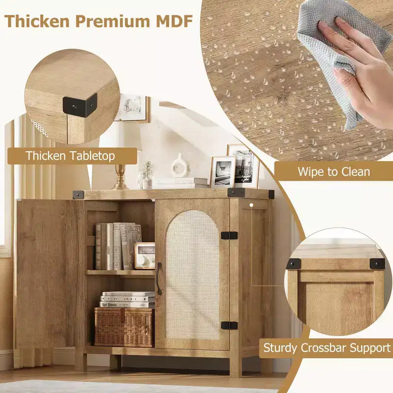 2 pack Buffet Cabinet, Sideboard with Storage - Rattan Accent Doors & Drawer, Adjustable Shelf for Living Room, Dining Room, Natural