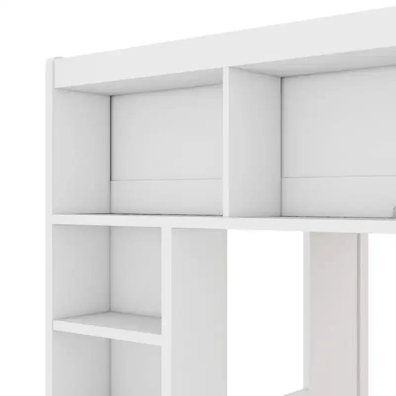 Luxystar Queen Wood Loft Bed with 8 Storage Shelves for Apartment