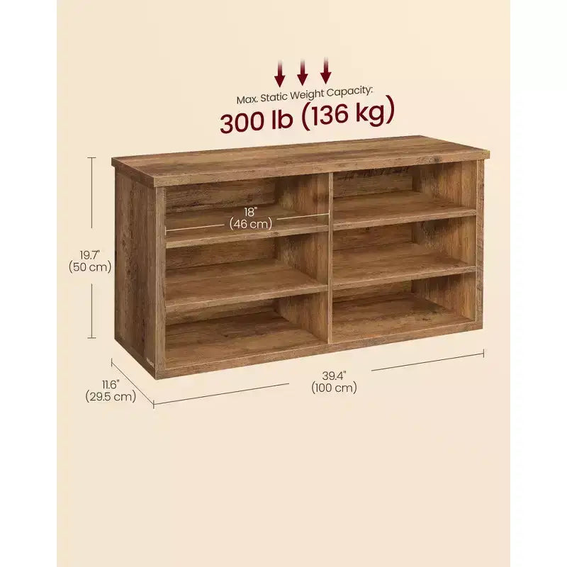 VASAGLE Shoe Bench, Storage Bench, 6 Compartments, Adjustable Shelves, for Living Room, Hallway, 29.5 x 100 x 50 cm