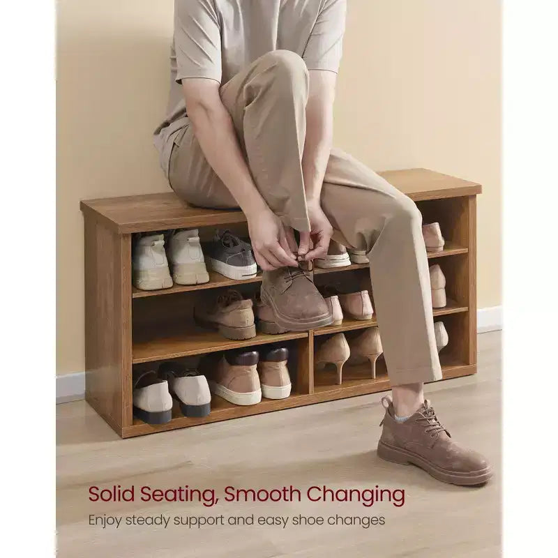 VASAGLE Shoe Bench, Storage Bench, 6 Compartments, Adjustable Shelves, for Living Room, Hallway, 29.5 x 100 x 50 cm