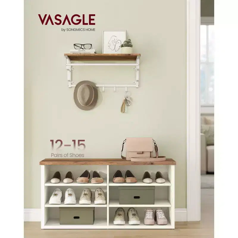 VASAGLE Shoe Bench, Storage Bench, 6 Compartments, Adjustable Shelves, for Living Room, Hallway, 29.5 x 100 x 50 cm