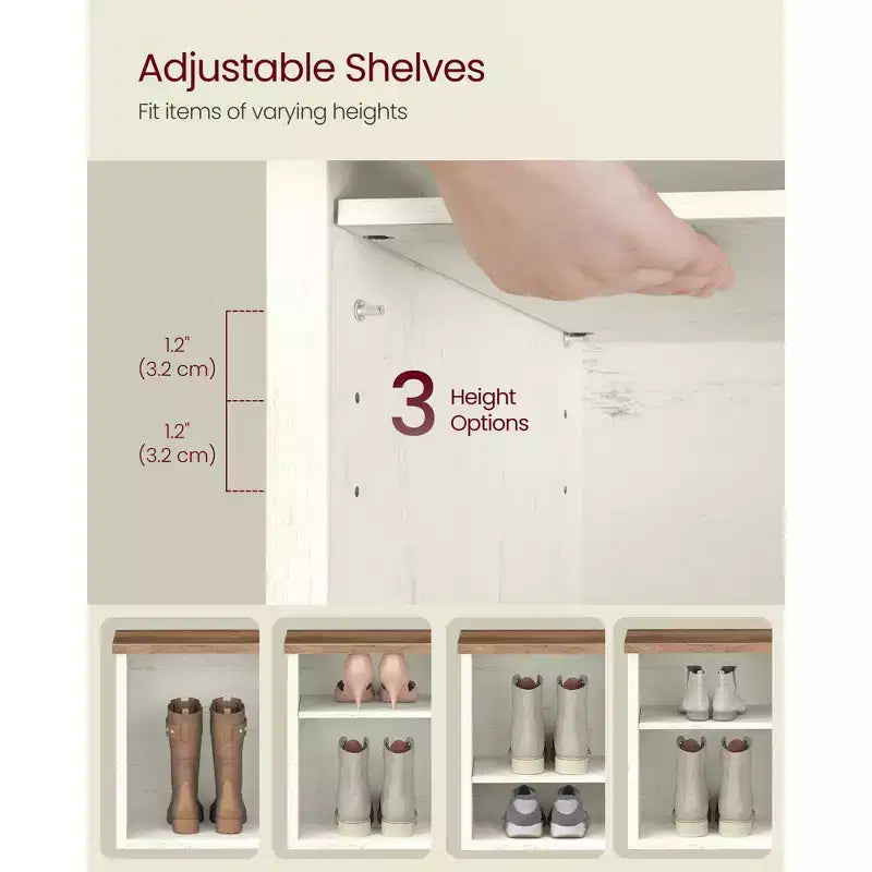 VASAGLE Shoe Bench, Storage Bench, 6 Compartments, Adjustable Shelves, for Living Room, Hallway, 29.5 x 100 x 50 cm