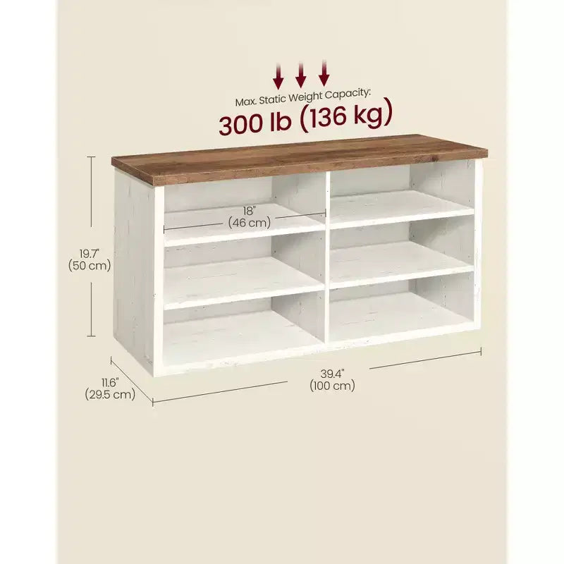 VASAGLE Shoe Bench, Storage Bench, 6 Compartments, Adjustable Shelves, for Living Room, Hallway, 29.5 x 100 x 50 cm