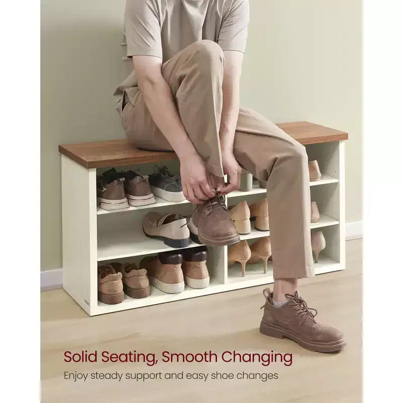 VASAGLE Shoe Bench, Storage Bench, 6 Compartments, Adjustable Shelves, for Living Room, Hallway, 29.5 x 100 x 50 cm
