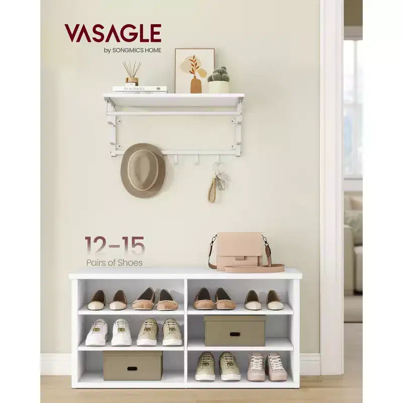 VASAGLE Shoe Bench, Storage Bench, 6 Compartments, Adjustable Shelves, for Living Room, Hallway, 29.5 x 100 x 50 cm