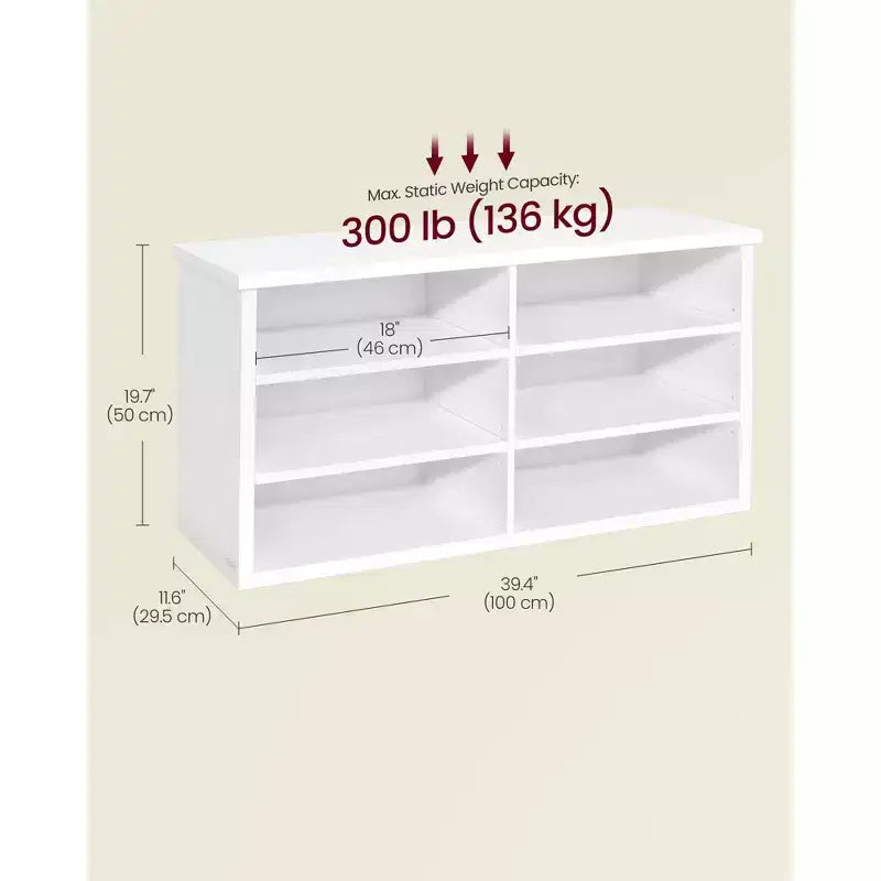VASAGLE Shoe Bench, Storage Bench, 6 Compartments, Adjustable Shelves, for Living Room, Hallway, 29.5 x 100 x 50 cm