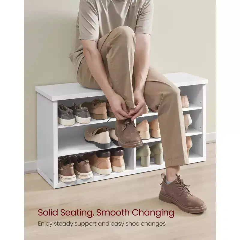 VASAGLE Shoe Bench, Storage Bench, 6 Compartments, Adjustable Shelves, for Living Room, Hallway, 29.5 x 100 x 50 cm