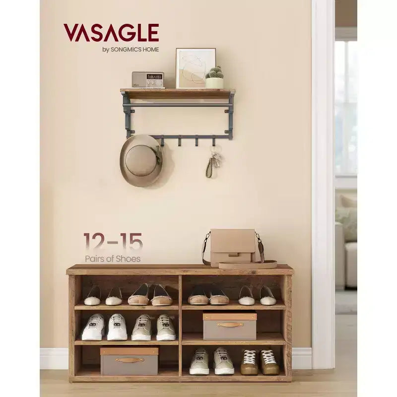 VASAGLE Shoe Bench, Storage Bench, 6 Compartments, Adjustable Shelves, for Living Room, Hallway, 29.5 x 100 x 50 cm