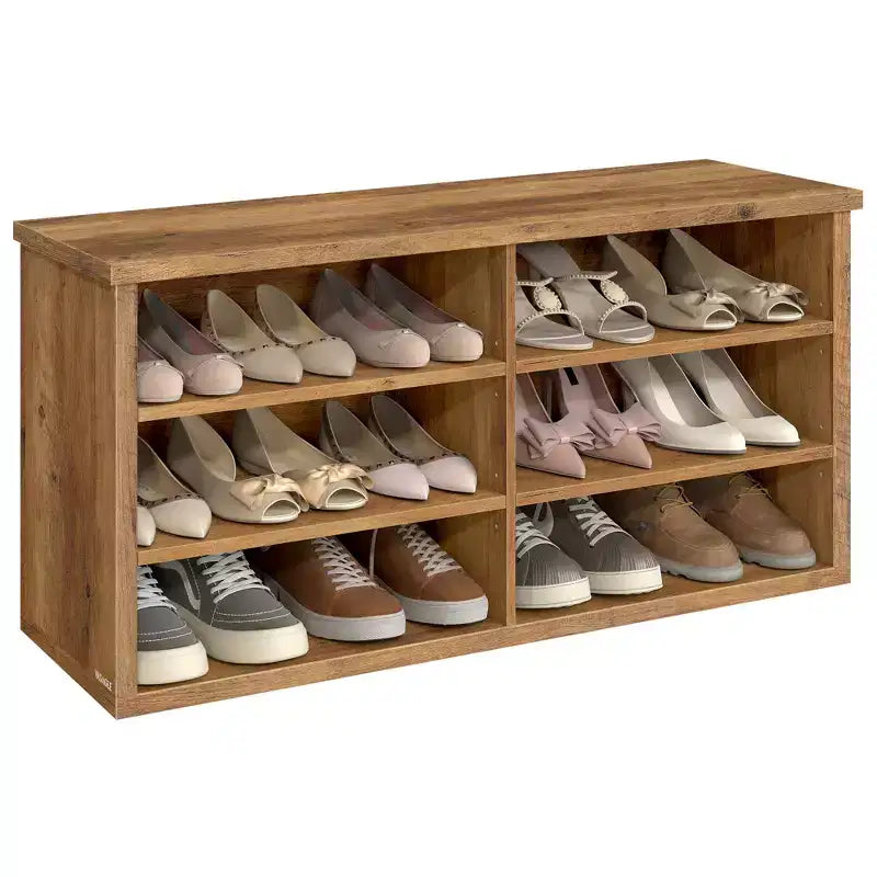 VASAGLE Shoe Bench, Storage Bench, 6 Compartments, Adjustable Shelves, for Living Room, Hallway, 29.5 x 100 x 50 cm