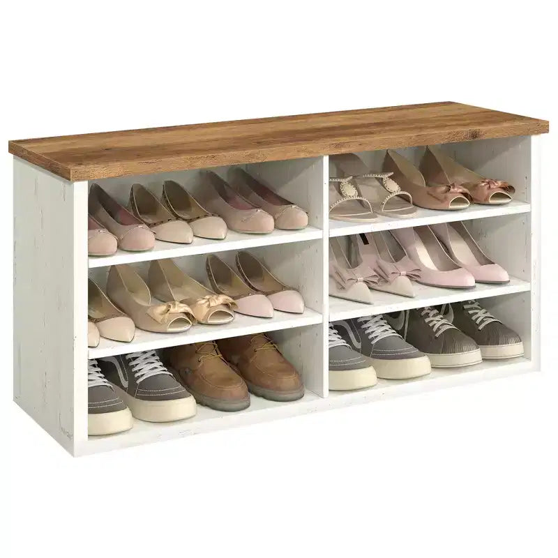 VASAGLE Shoe Bench, Storage Bench, 6 Compartments, Adjustable Shelves, for Living Room, Hallway, 29.5 x 100 x 50 cm