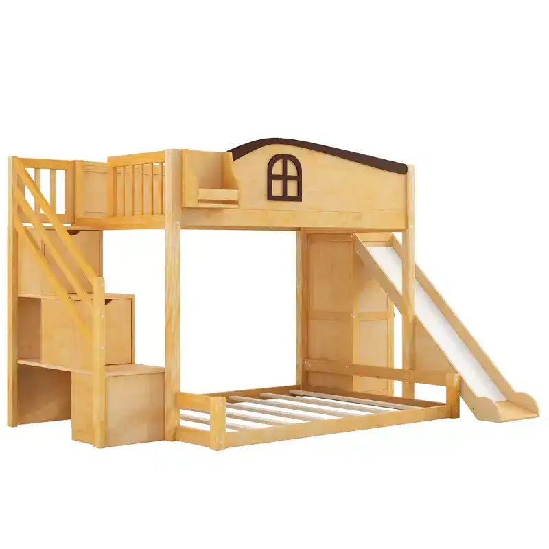 Luxystar Twin over Full Bunk Bed with Slide, Shelves, Storage Staircaseand Wardrobe for Kids' Room