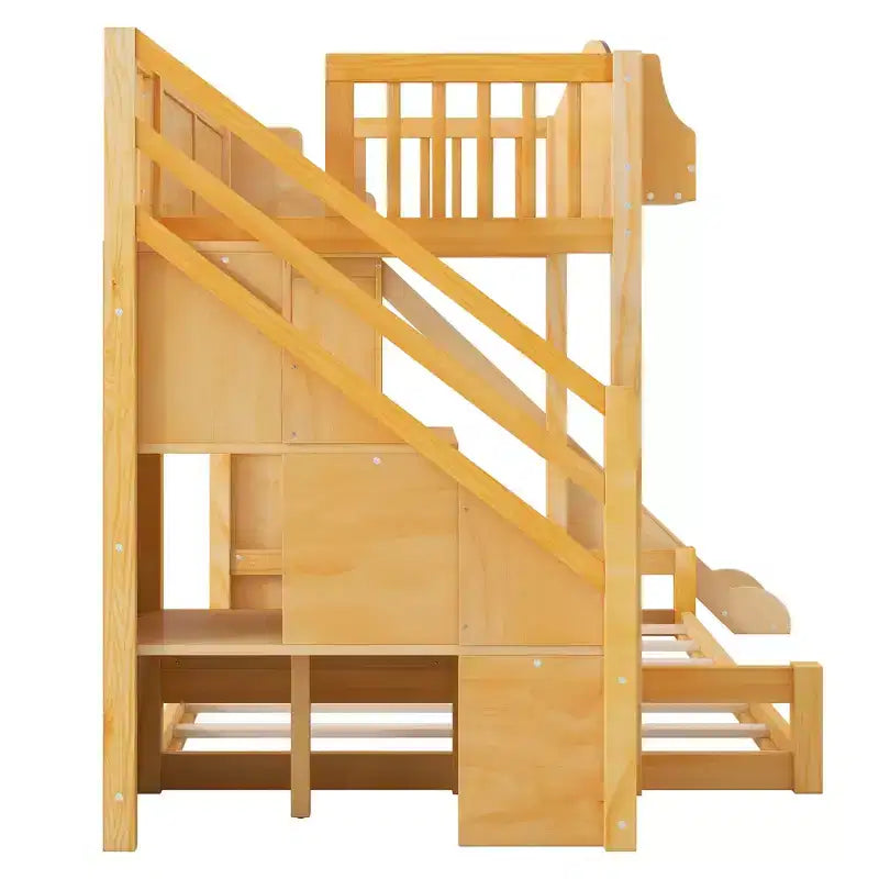 Luxystar Twin over Full Bunk Bed with Slide, Shelves, Storage Staircaseand Wardrobe for Kids' Room