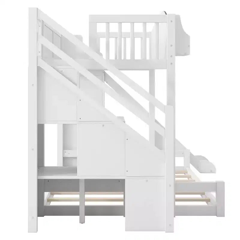 Luxystar Twin over Full Bunk Bed with Slide, Shelves, Storage Staircaseand Wardrobe for Kids' Room