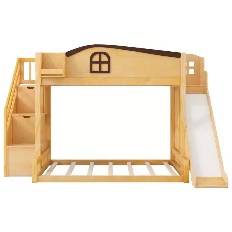 Luxystar Twin over Full Bunk Bed with Slide, Shelves, Storage Staircaseand Wardrobe for Kids' Room
