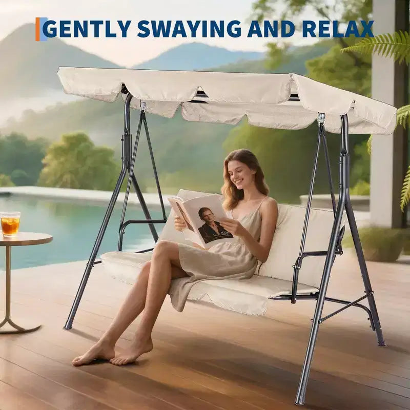 Outdoor Patio Swing Chair with Adjustable Canopy, Durable Steel Frame, for Garden, Backyard, Poolside
