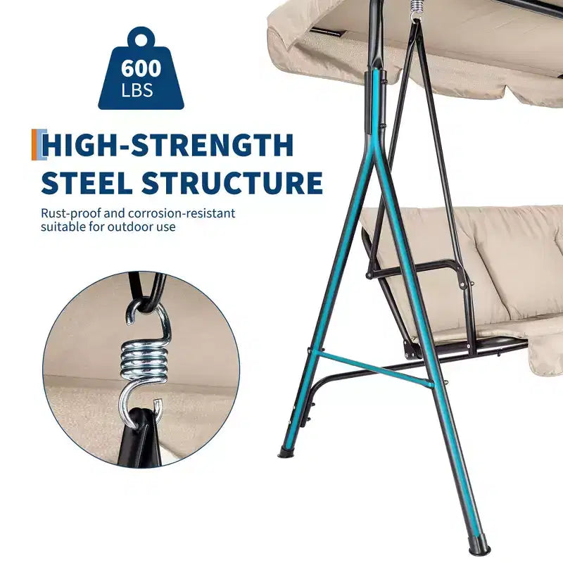 Outdoor Patio Swing Chair with Adjustable Canopy, Durable Steel Frame, for Garden, Backyard, Poolside