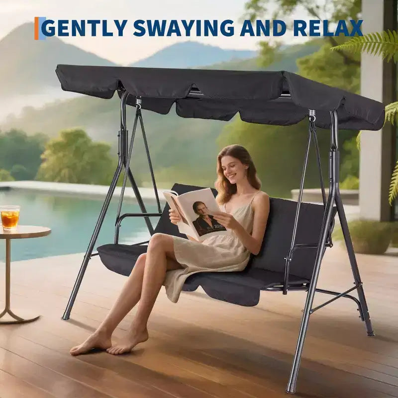 Outdoor Patio Swing Chair with Adjustable Canopy, Durable Steel Frame, for Garden, Backyard, Poolside