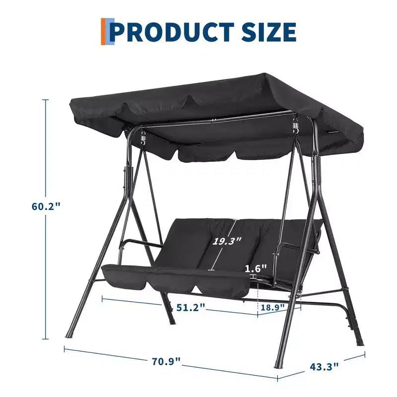 Outdoor Patio Swing Chair with Adjustable Canopy, Durable Steel Frame, for Garden, Backyard, Poolside