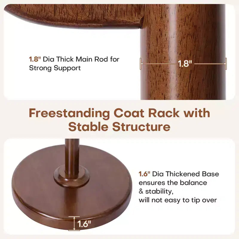 Bekrvio Cactus Freestanding Coat Rack Solid Wood Coat Tree with 7 Hooks and Sturdy Round Base, Entryway Wooden Coat Stands for Coats, Hats & Bags