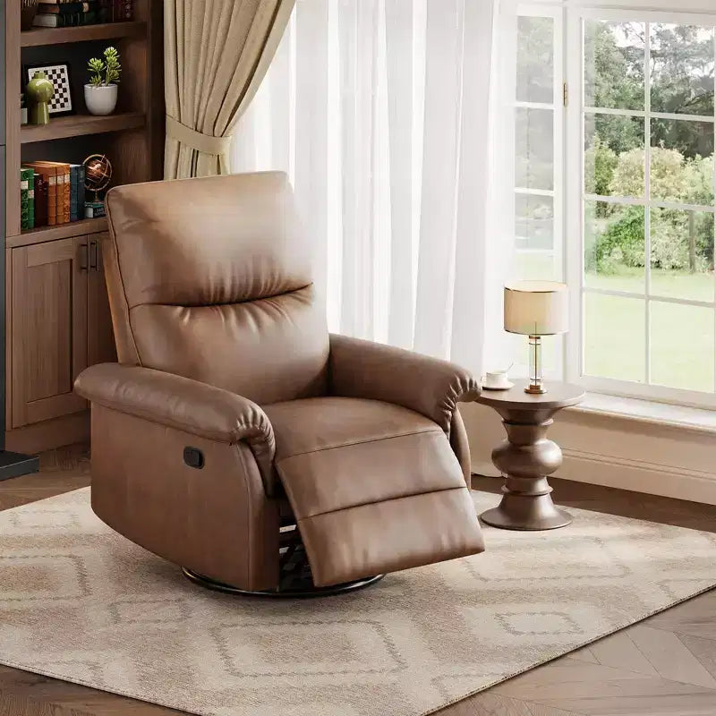 Manual Recliner Chair with Swivel Rocker - PU Leather Adjustable Backrest for Living Room Nursery