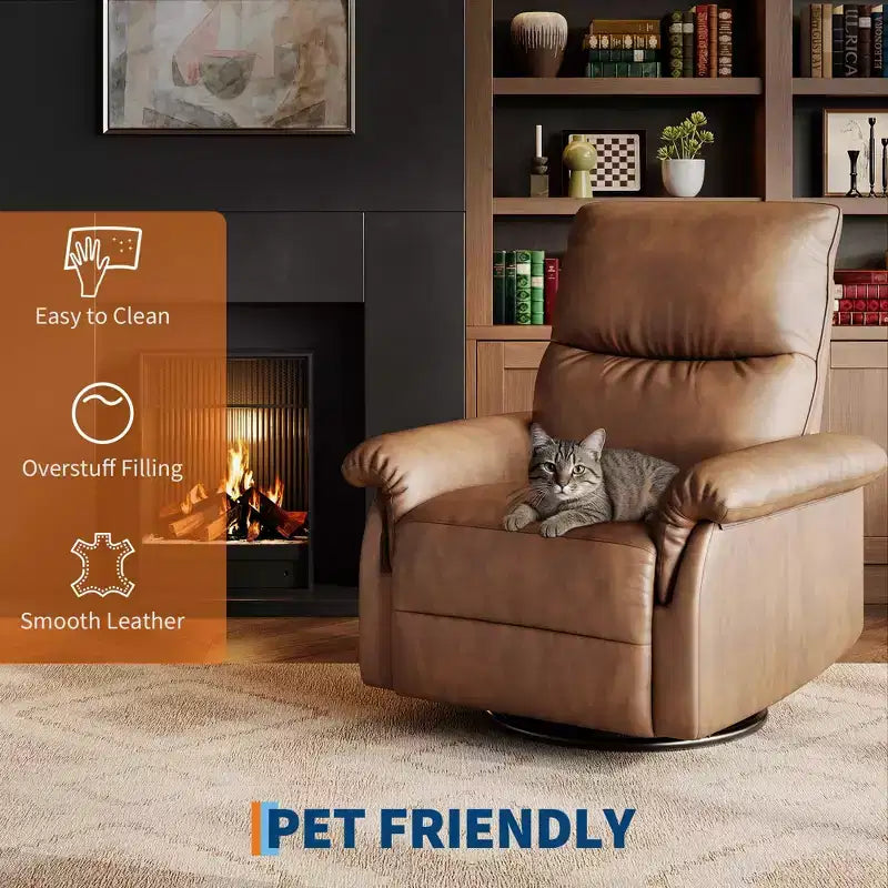 Manual Recliner Chair with Swivel Rocker - PU Leather Adjustable Backrest for Living Room Nursery