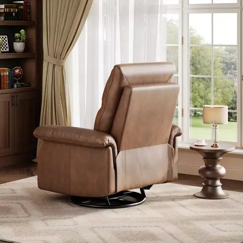 Manual Recliner Chair with Swivel Rocker - PU Leather Adjustable Backrest for Living Room Nursery