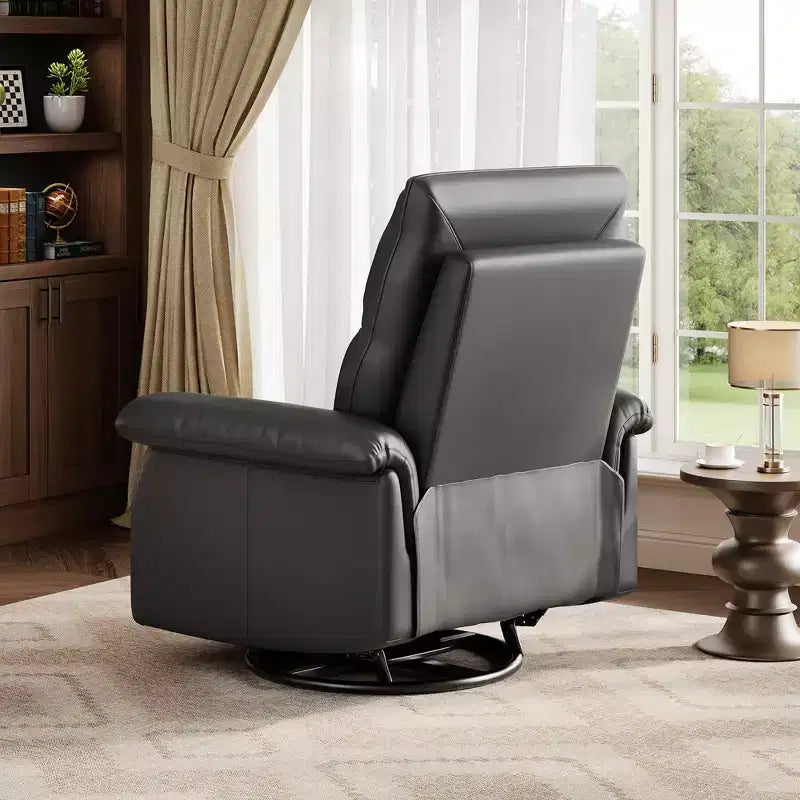 Manual Recliner Chair with Swivel Rocker - PU Leather Adjustable Backrest for Living Room Nursery
