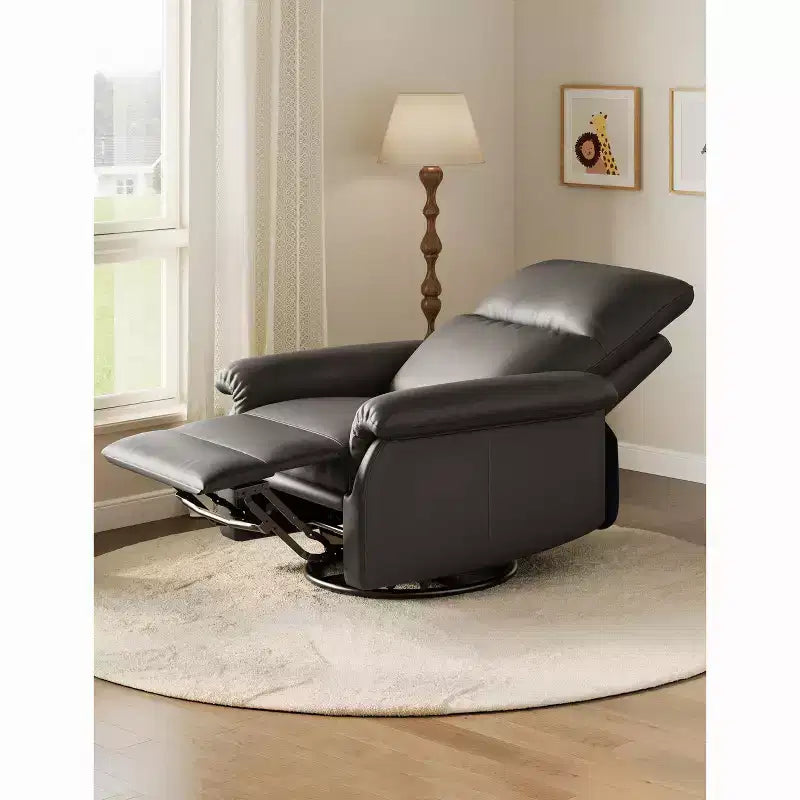 Manual Recliner Chair with Swivel Rocker - PU Leather Adjustable Backrest for Living Room Nursery