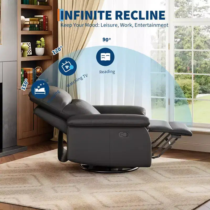 Manual Recliner Chair with Swivel Rocker - PU Leather Adjustable Backrest for Living Room Nursery