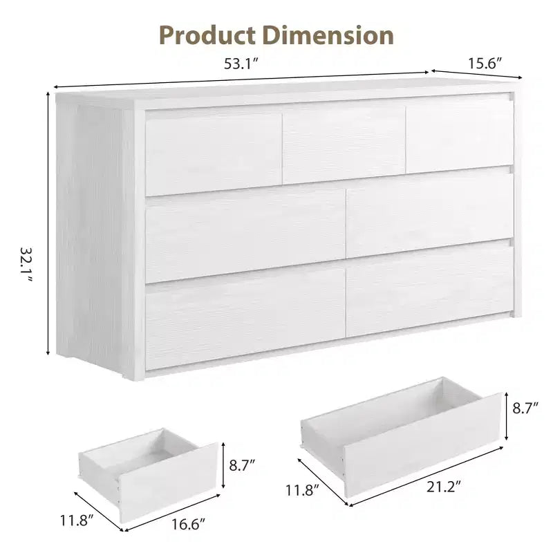 7 Drawer Dresser for Bedroom, Wide Modern Chest of Drawers, Large Wood Dresser Wooden Storage Organizer for Living Room, Hallway Entryway