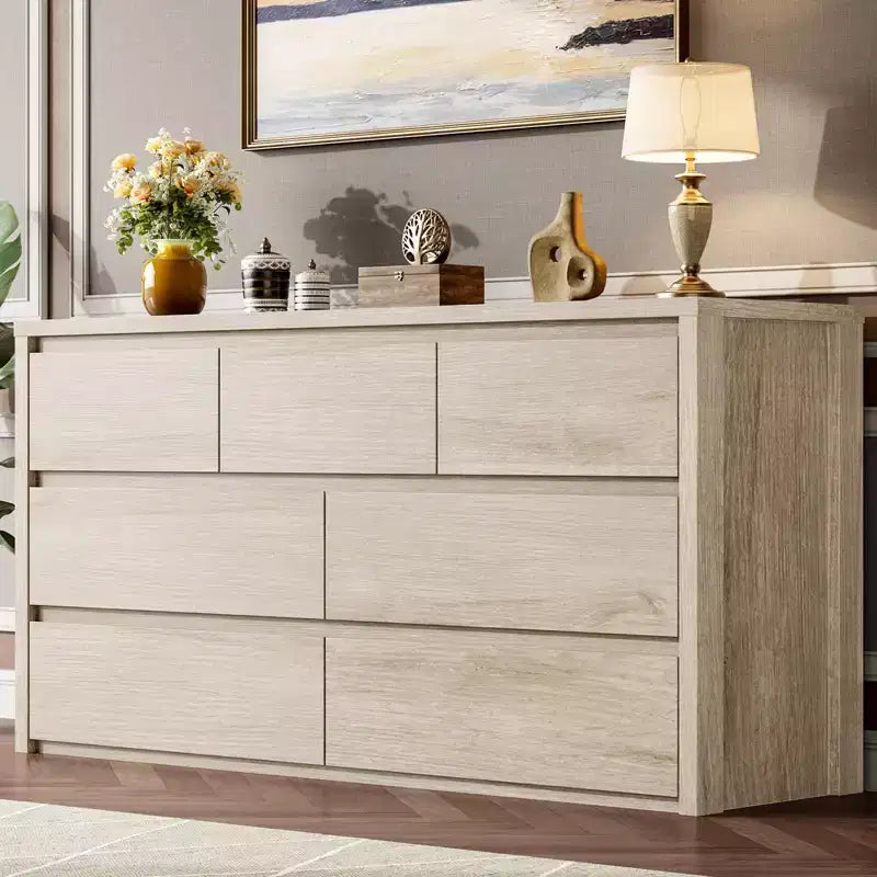 7 Drawer Dresser for Bedroom, Wide Modern Chest of Drawers, Large Wood Dresser Wooden Storage Organizer for Living Room, Hallway Entryway