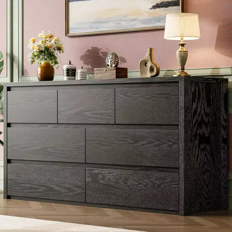 Commode à 7 tiroirs pour chambre à coucher, Grande commode moderne, Grande commode en bois de rangement pour salon, couloir, entrée