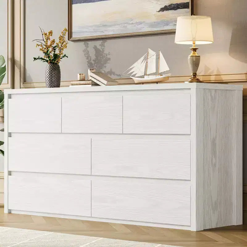 Commode à 7 tiroirs pour chambre à coucher, Grande commode moderne, Grande commode en bois de rangement pour salon, couloir, entrée