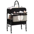 Adjustable Height Baby Changing Table with Wheels, Collapsible Diaper Station with 2 Drawers & Storage, Mobile Nursery Organizer with Waterproof Top