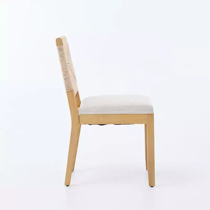 GDFStudio Haven Linen Upholstered Wooden Dining Chair with Rope Backrest( Set of 2)