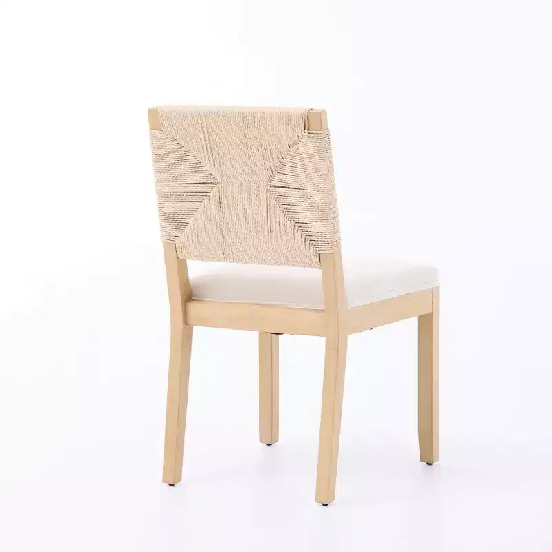 GDFStudio Haven Linen Upholstered Wooden Dining Chair with Rope Backrest( Set of 2)