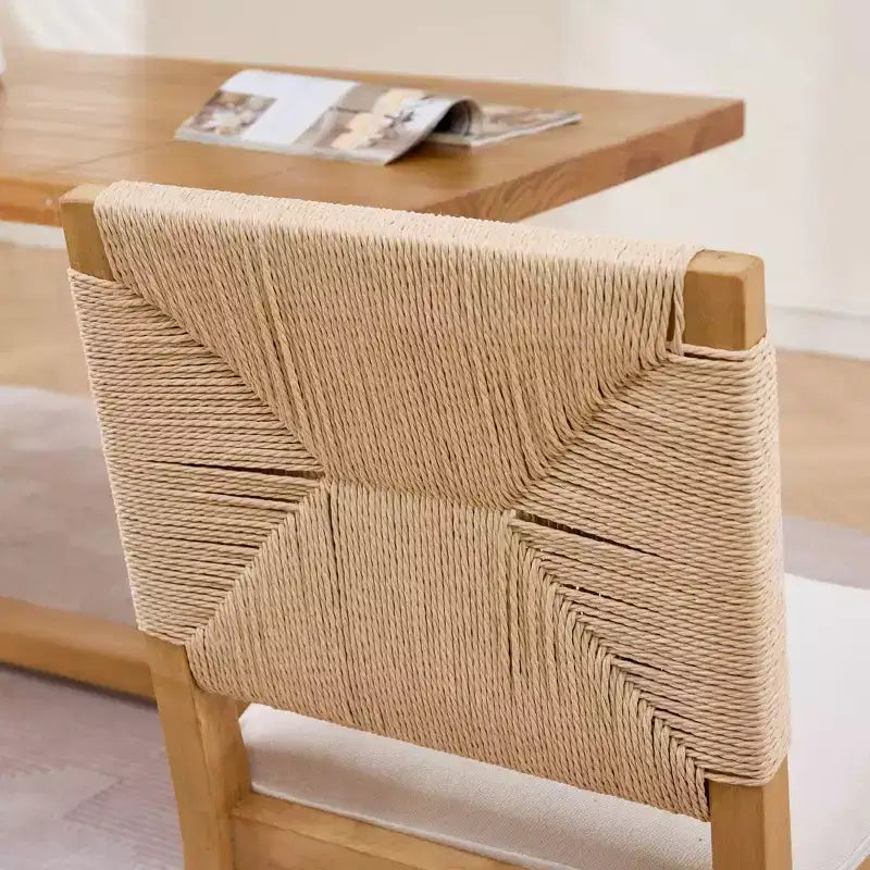 GDFStudio Haven Linen Upholstered Wooden Dining Chair with Rope Backrest( Set of 2)